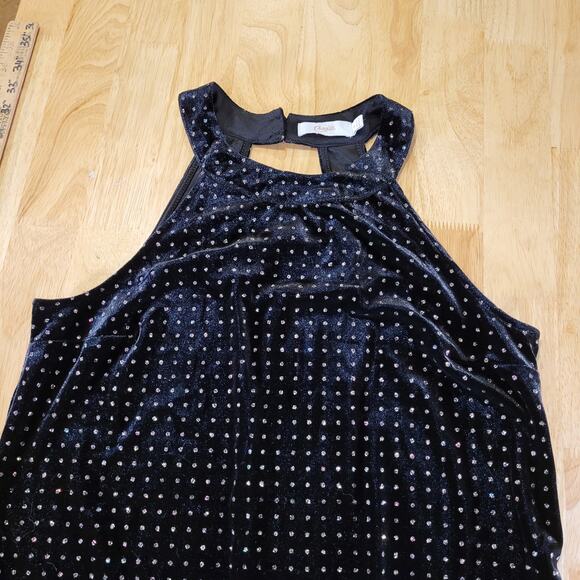 Candie's Black Velvet Sparkle Dotted Sleeveless Mini Dress Keyhole Back M - Picture 6 of 13